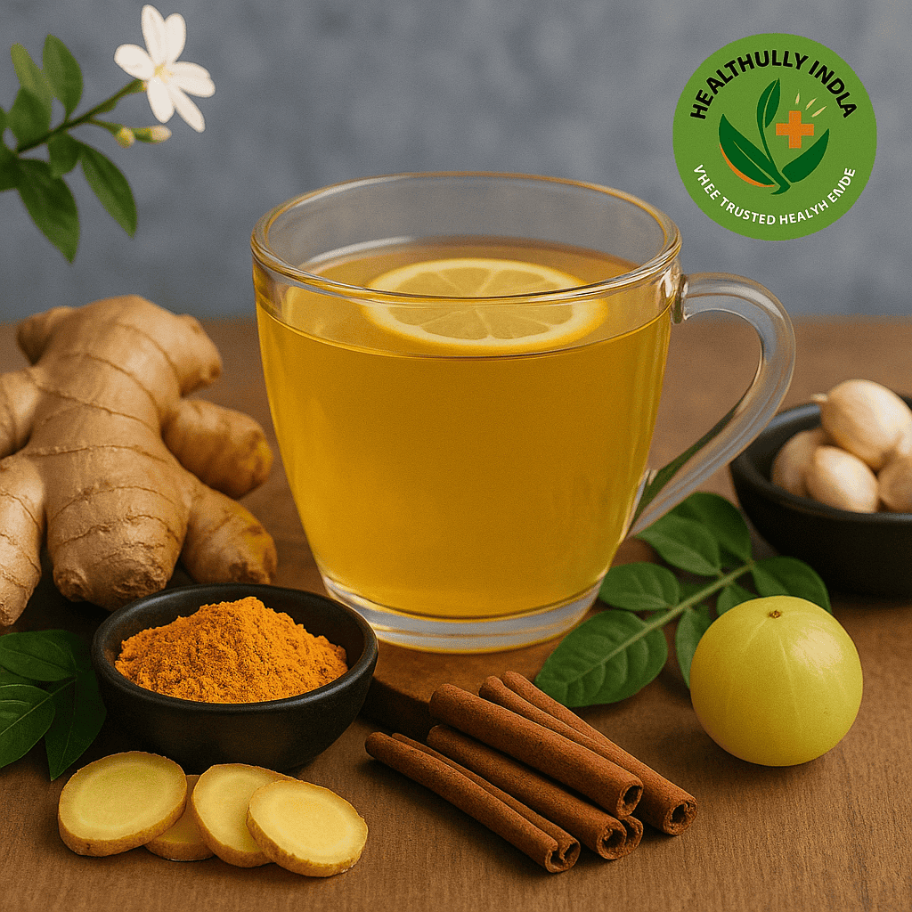 गर्म हर्बल काढ़ा, अदरक, हल्दी, दालचीनी और आंवला के साथ — सर्दियों में इम्युनिटी बढ़ाने के आयुर्वेदिक उपाय