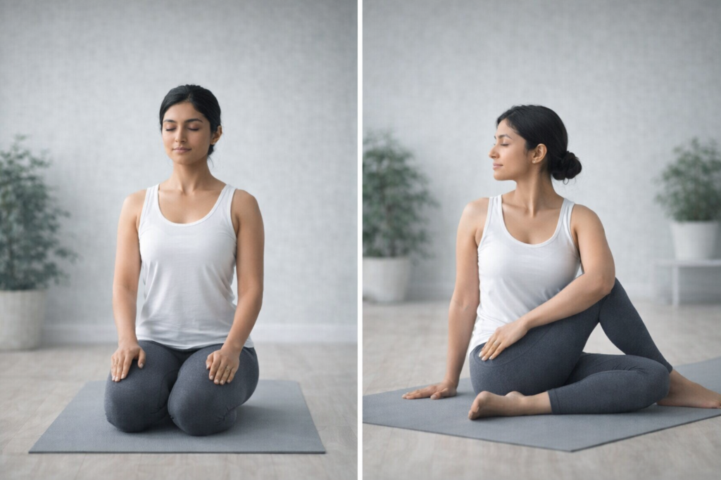 ताड़ासन और भुजंगासन का अभ्यास करती महिला – डेस्कटाप वर्कर्स के लिए योग - रीढ़ और पीठ को मजबूत करने वाले योगासन
