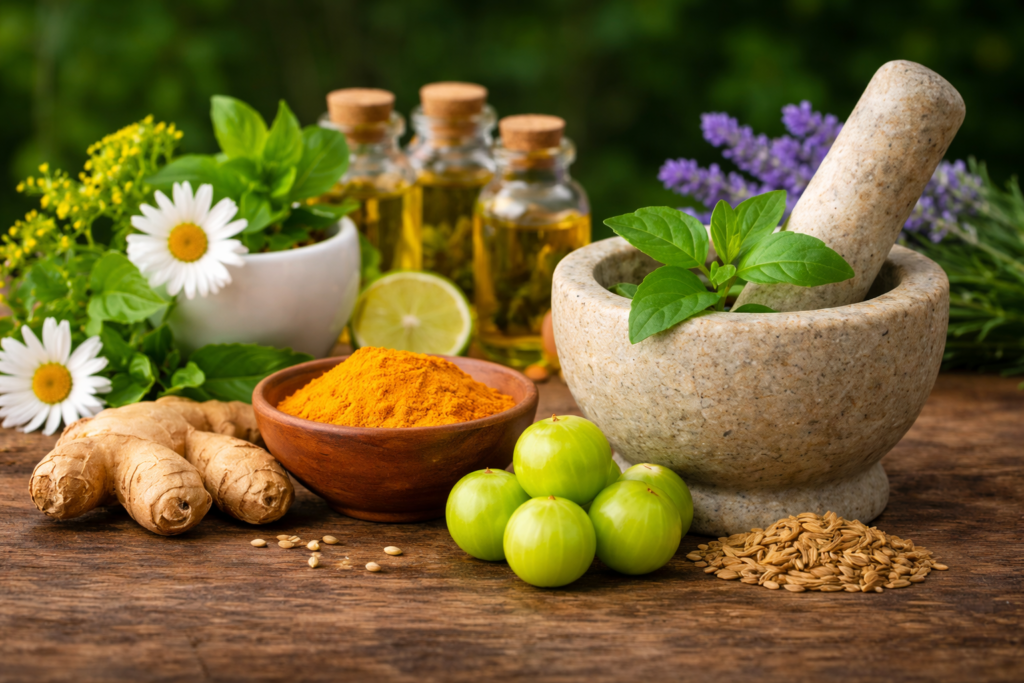 घरेलू नुस्खे स्वास्थ्य के लिए – आयुर्वेदिक जड़ी-बूटियां, हल्दी, अदरक और आंवला से बने प्राकृतिक स्वास्थ्य उपाय