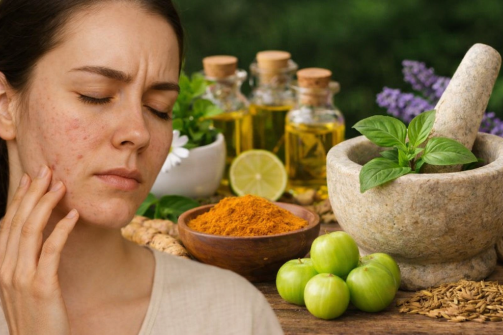 त्वचा की समस्या के लिए आयुर्वेदिक उपाय – हल्दी, आंवला, जड़ी-बूटियां और प्राकृतिक तेलों से स्किन केयर