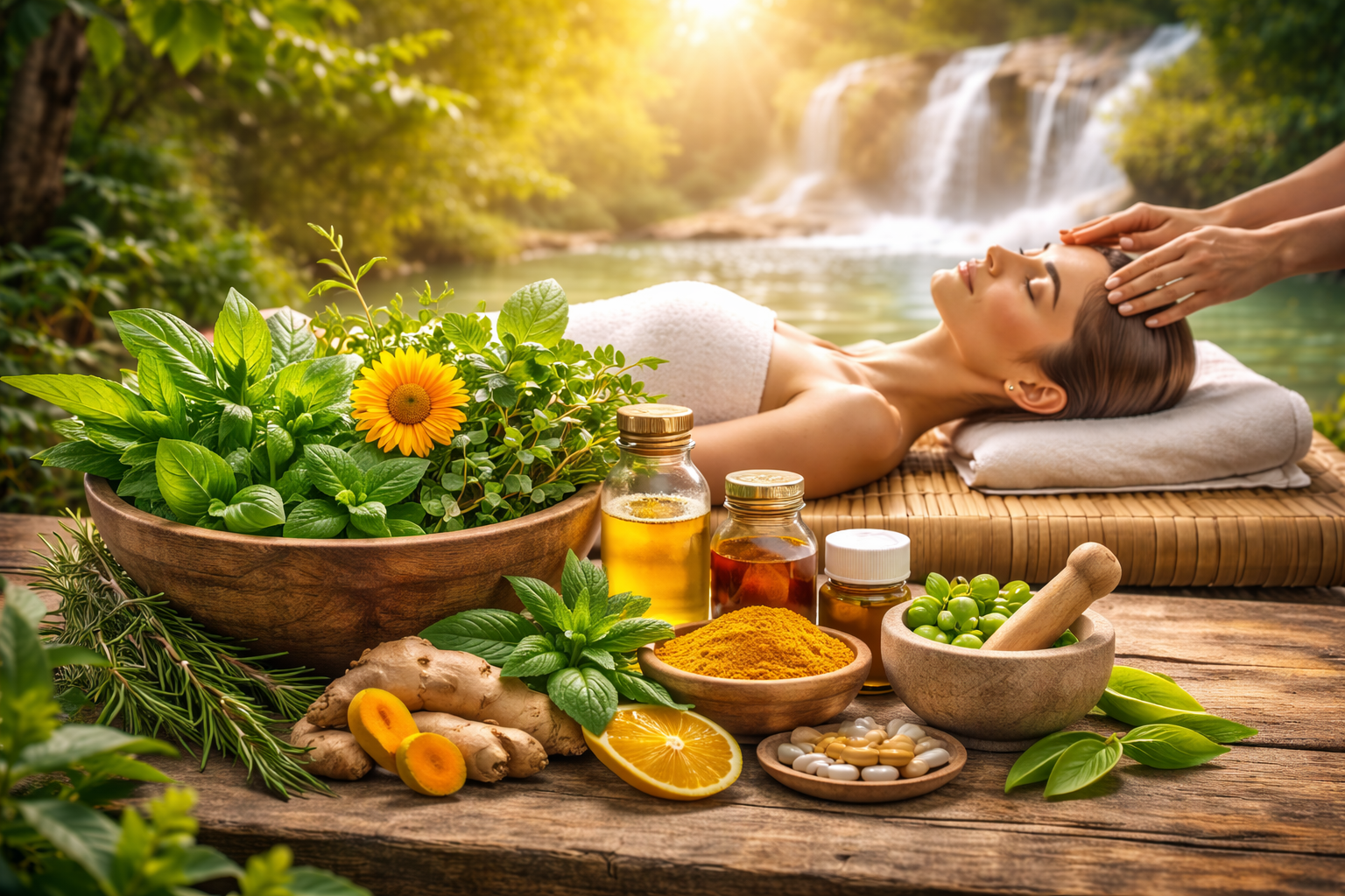 नेचुरोपैथी द्वारा रोग निवारण के उपाय की प्रक्रिया दर्शाता चित्र, जिसमें प्राकृतिक उपचार, संतुलित जीवनशैली और समग्र स्वास्थ्य पर ध्यान दिया गया है।