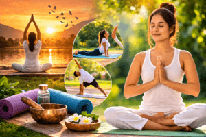 योग से रोग कैसे दूर करें – ध्यान मुद्रा में योग करती महिला, सूर्य नमस्कार और योगासन के माध्यम से शरीर और मन को स्वस्थ रखने का प्राकृतिक तरीका