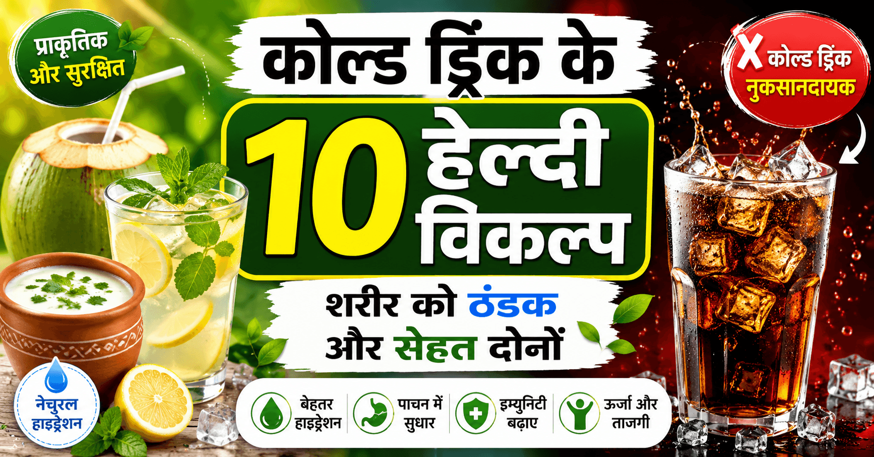 Alt Text: कोल्ड ड्रिंक के 10 हेल्दी विकल्प – नारियल पानी, नींबू पानी, छाछ और अन्य प्राकृतिक ड्रिंक्स जो शरीर को ठंडक, हाइड्रेशन और बेहतर स्वास्थ्य देने में मदद कर सकते हैं