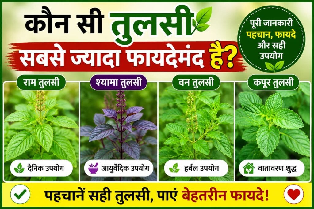 तुलसी के प्रकार, राम तुलसी, श्यामा तुलसी, वन तुलसी और कपूर तुलसी की पहचान और फायदे