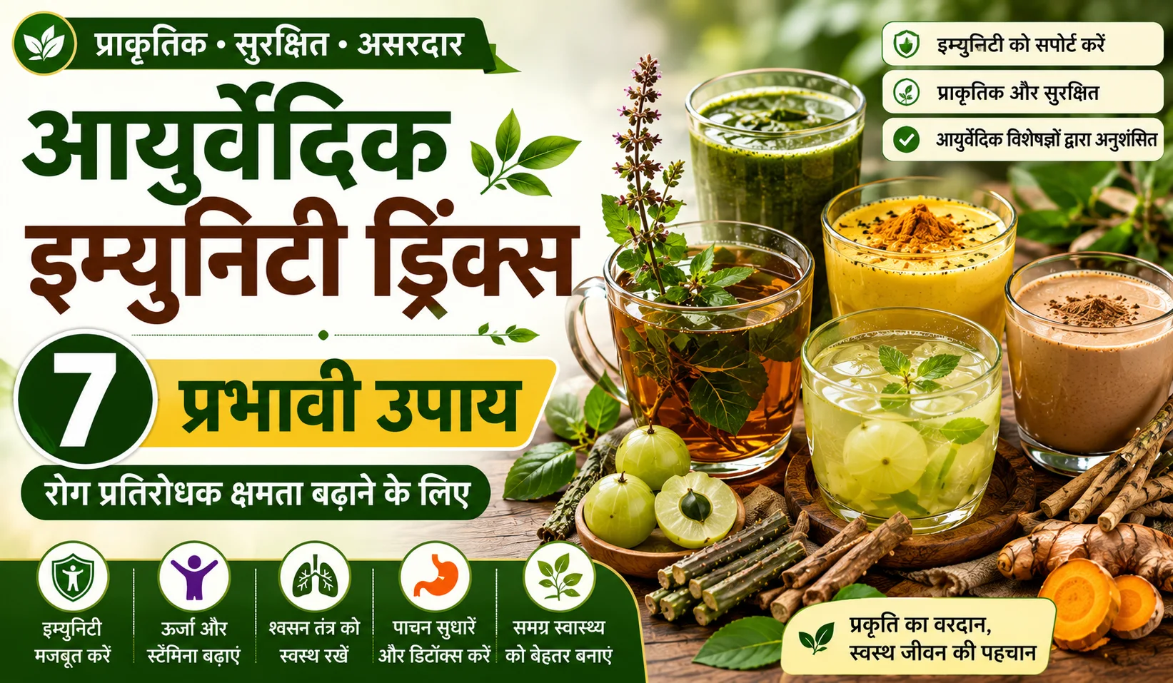 आयुर्वेदिक इम्युनिटी ड्रिंक्स, इम्युनिटी बढ़ाने के उपाय, हल्दी दूध, तुलसी काढ़ा, गिलोय ड्रिंक, आंवला और अश्वगंधा आधारित प्राकृतिक पेय