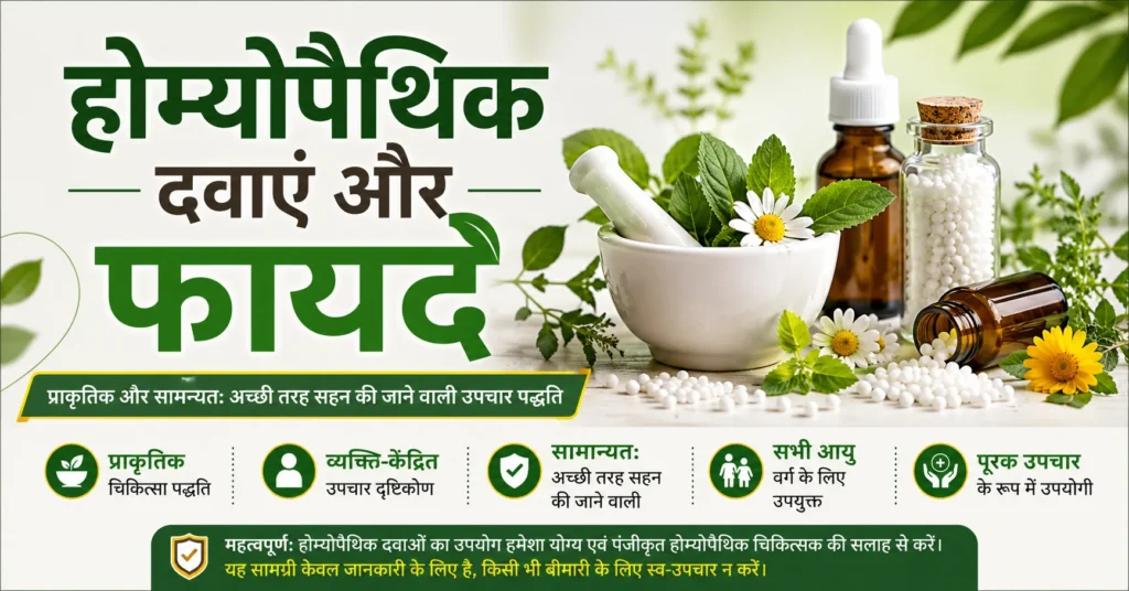 होम्योपैथिक दवाएं और फायदे – प्राकृतिक स्रोतों से बनी होम्योपैथिक दवाओं के प्रकार, उपयोग, लाभ और सुरक्षित इस्तेमाल की जानकारी