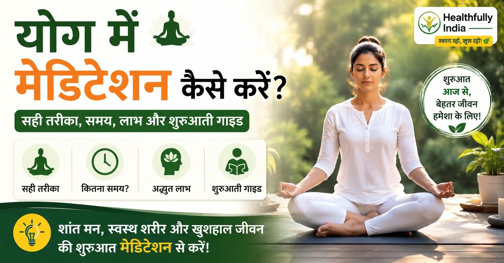 योग में मेडिटेशन कैसे करें – सही तरीका, समय, लाभ और शुरुआती लोगों के लिए ध्यान करने की गाइड