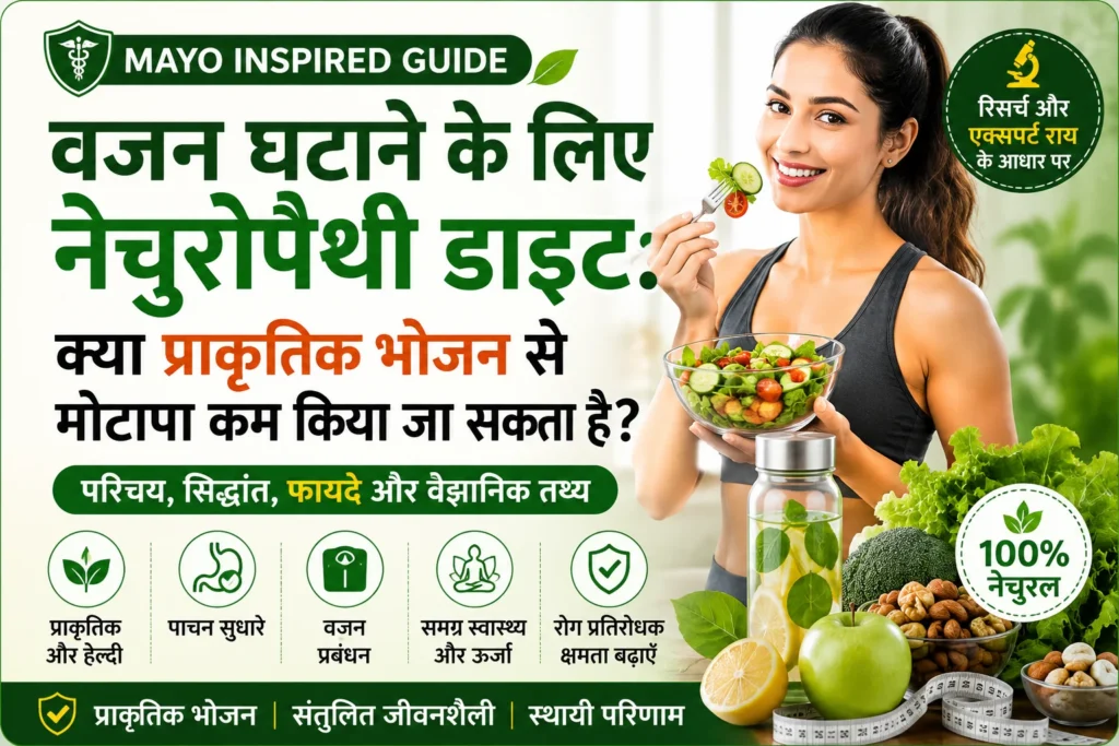 वजन घटाने के लिए नेचुरोपैथी डाइट – प्राकृतिक भोजन, सलाद, फल और स्वस्थ जीवनशैली के माध्यम से मोटापा कम करने की जानकारी