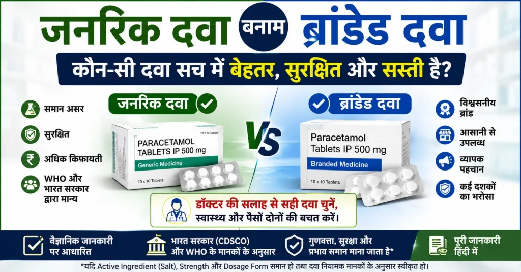 जनरिक दवा बनाम ब्रांडेड दवा तुलना, Generic vs Branded Medicine in Hindi, कौन सुरक्षित, असरदार और सस्ती दवा है